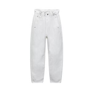 ZARA Women's Baggy Fit Paper Bag Carrot Leg Ankle Rigid Pant Size 0 In White